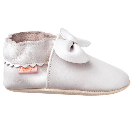Chaussons bébé cuir souple uni nœuds Blanc 2 - vertbaudet enfant 