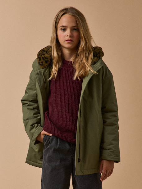 Fille-Parka courte doublée léopard - collection junior