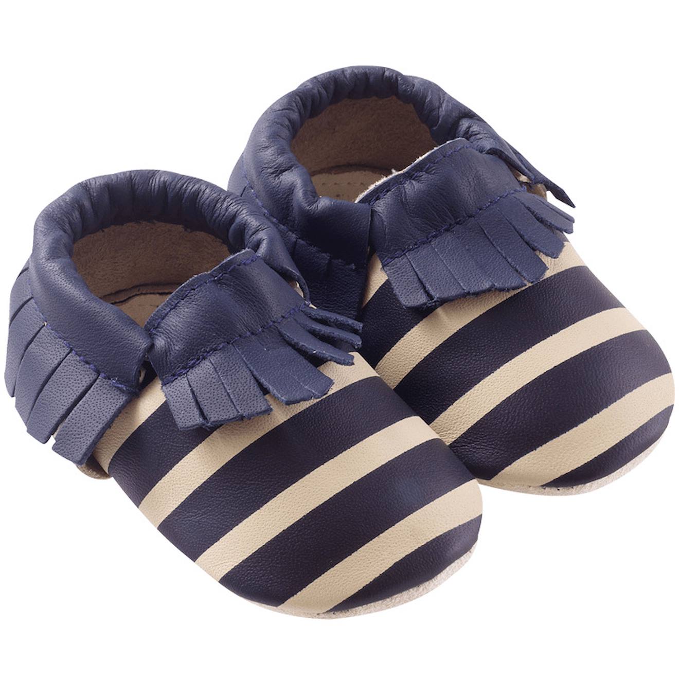 Chaussons Cuir Souple Franges Bleu Marine 20 €