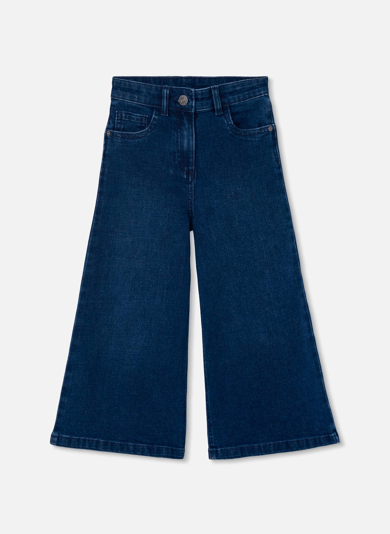 Pantalon Denim Fille Wide Leg Élastique Bleu