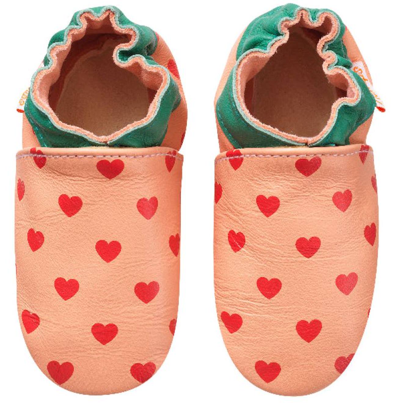 Chaussons Bb Cuir Souple Coeurs Rouge 26 €