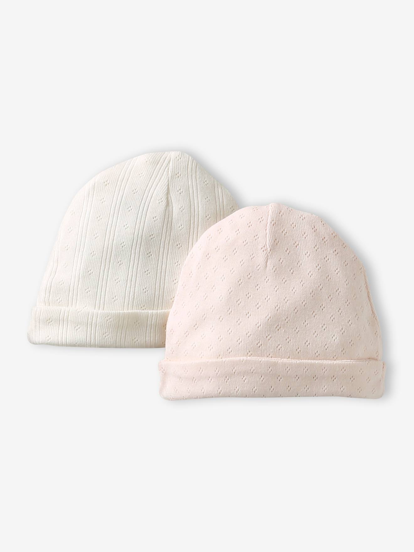 Lot de 2 bonnets bébé en coton rose pâle