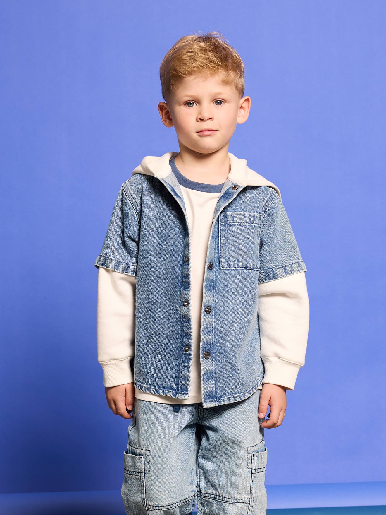 Chemise effet superposition avec capuche garçon double stone