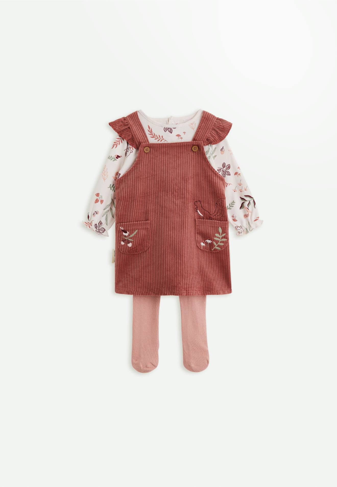 Ensemble Robe Bébé En Velours Côtelé, T-shirt Et Collant Evie Rose