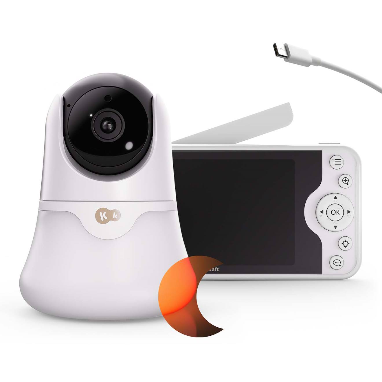 Babyphone Caméra Kinderkraft Niteeye Glow Écran 5 Pouces Full Hd 1080p Sans Wi?fi Audio Bidirectionnel Vox Blanc