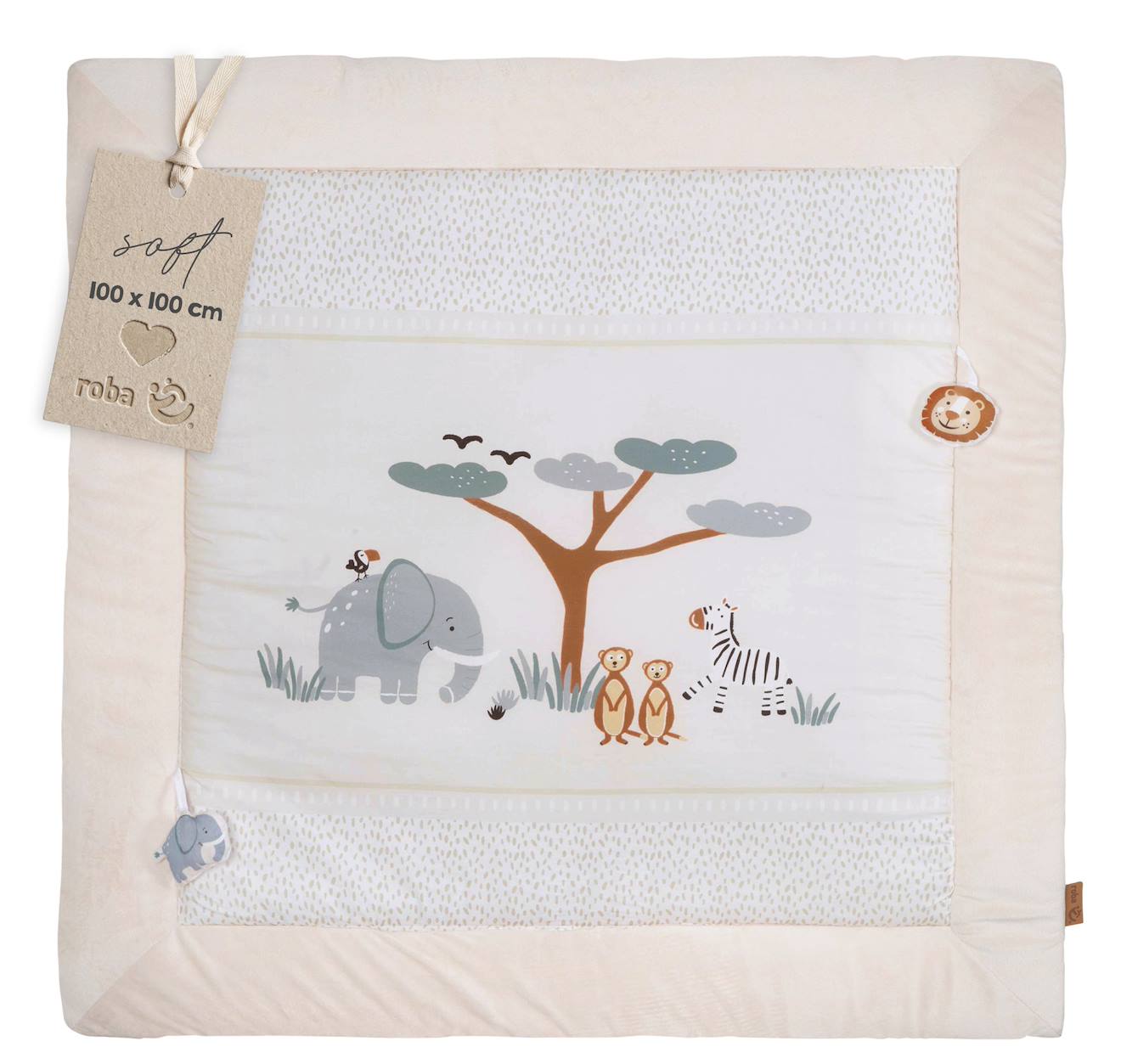 Tapis D’éveil 'savanna Friends' 100x100 En Coton - Beige Beige - Multicolore