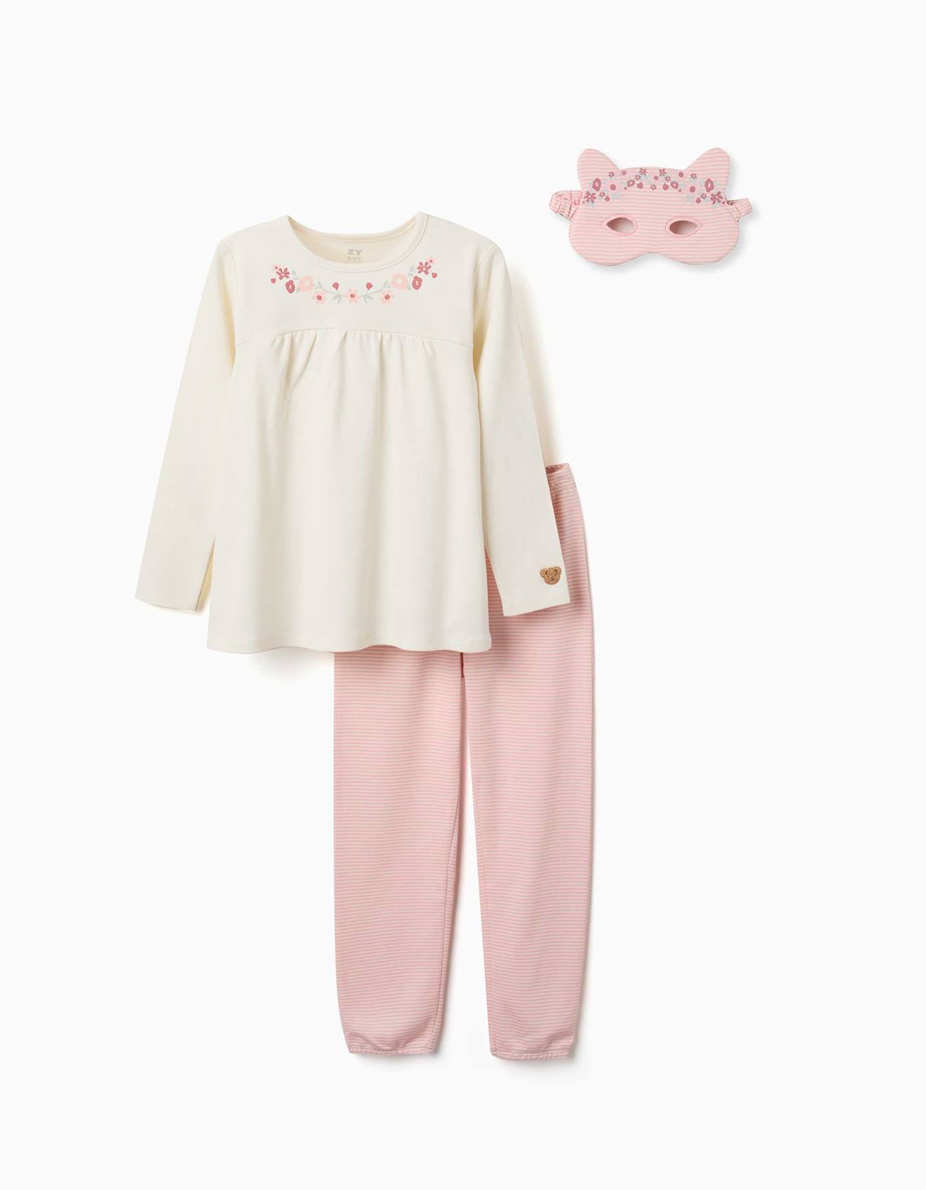 Pyjama À Manches Longues En Coton Avec Masque Rembourré Blanc