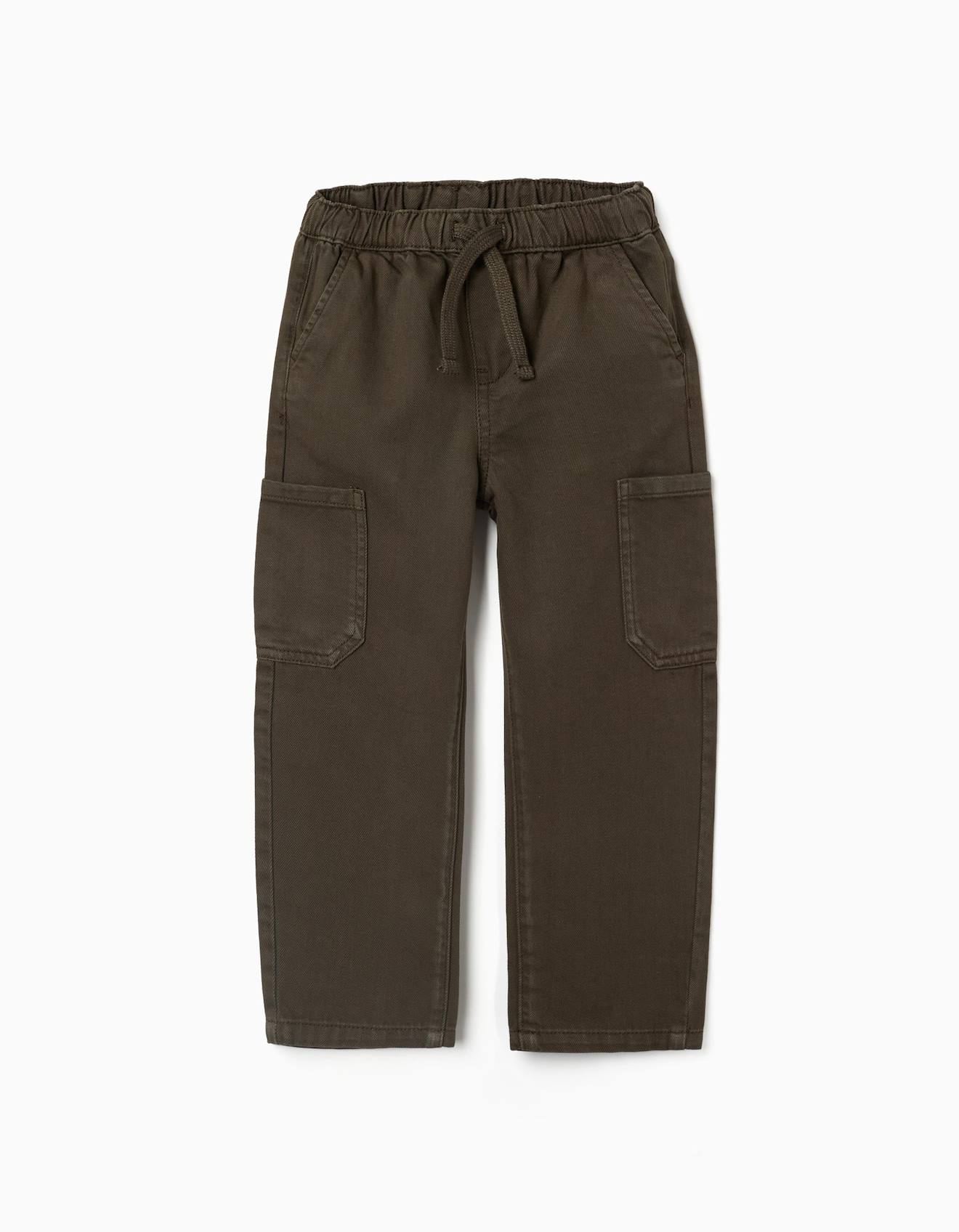 Pantalon Baggy En Sergé Avec Poches Cargo Vert Foncé