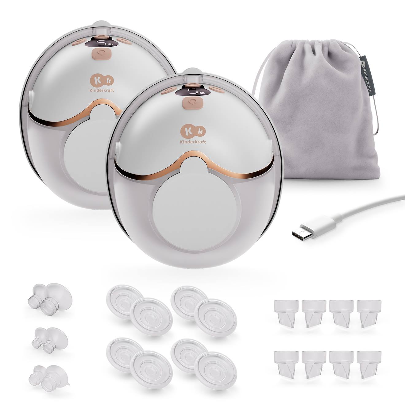 Tire-lait Électrique Kinderkraft Mamaflow Double Portable Double 2 Coupelles 9 Intensités Batterie 180 Min Usb-c Doré
