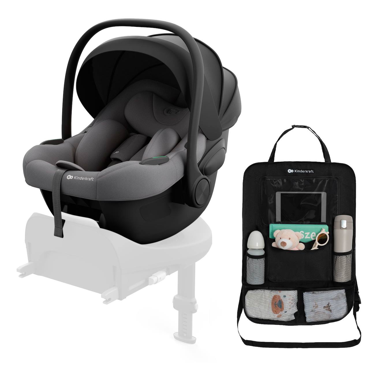 Coque Bébé Kinderkraft I-lite I-size R129 40-87 Cm Ergo Pad + Organisateur De Voiture Gris