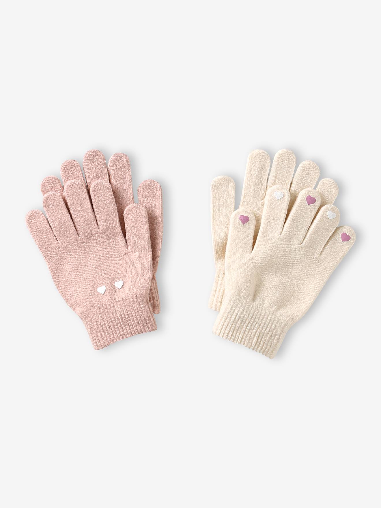 Lot 2 paires de gants magiques fille beige chiné