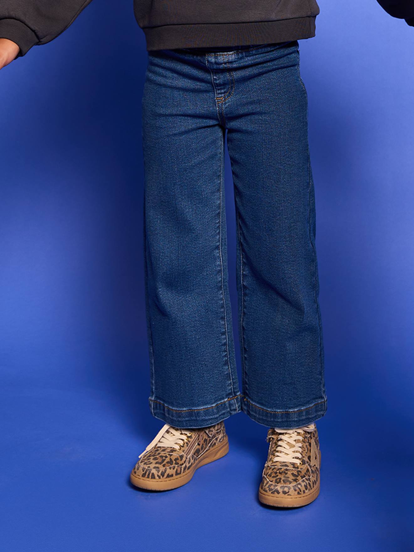 Jean tregging fille large bleu foncé