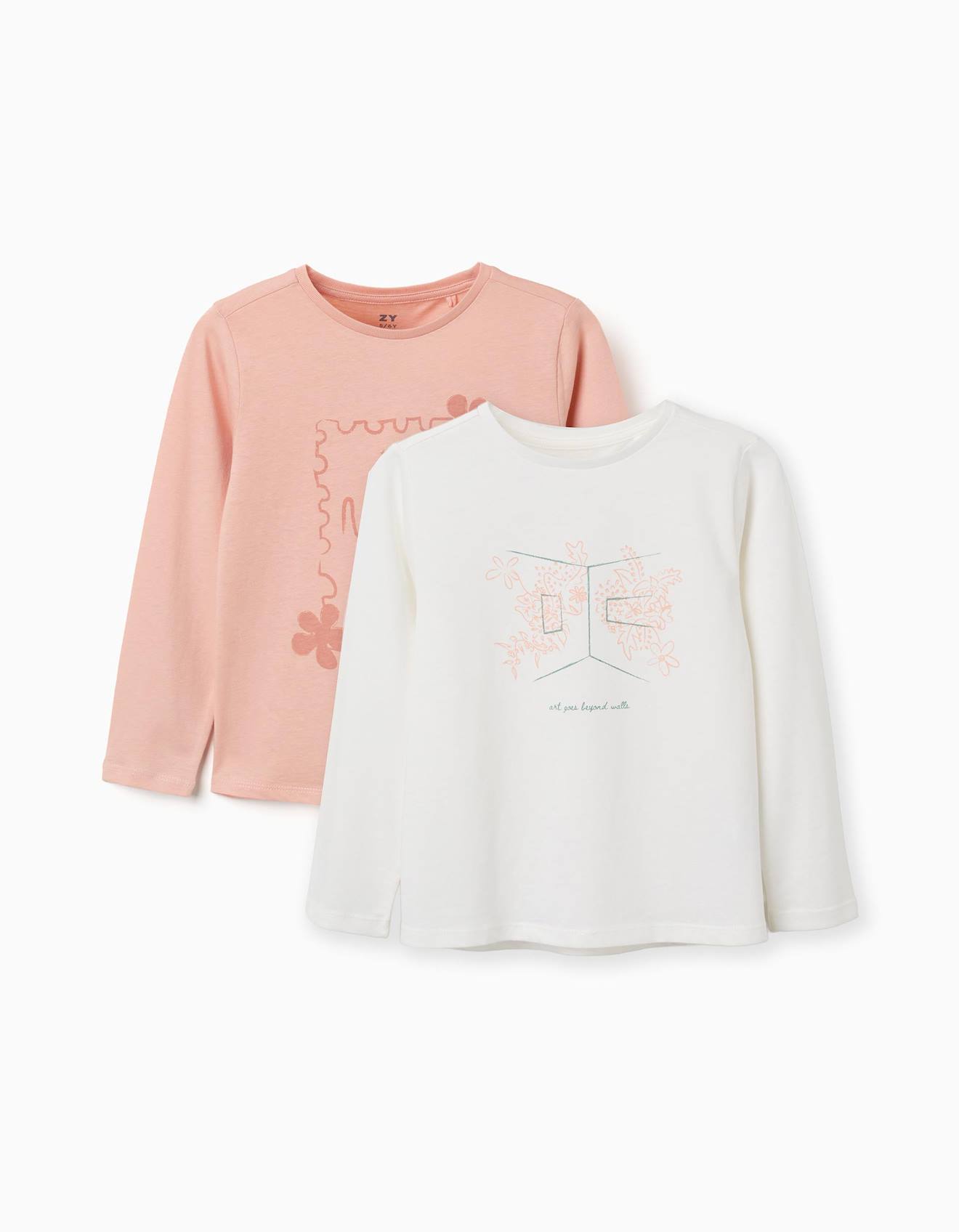 Lot De 2 T-shirts À Manches Longues Avec Imprimés De L'art Rose Clair
