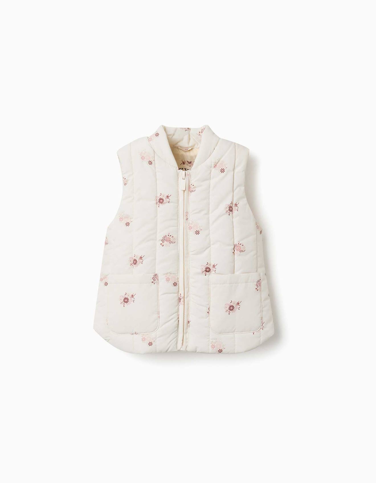 Doudoune Sans Manches Avec Motif Floral Et Poches Blanc