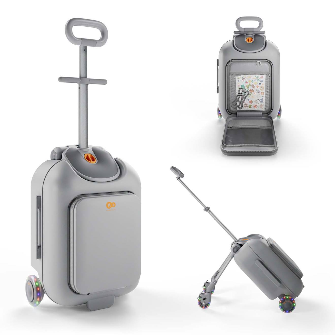 Valise 2 En 1 Kinderkraft Cabby Enfant Cabine 20l Avec Siège Confortable 4 Roues Blocage Poignée Réglable Grey
