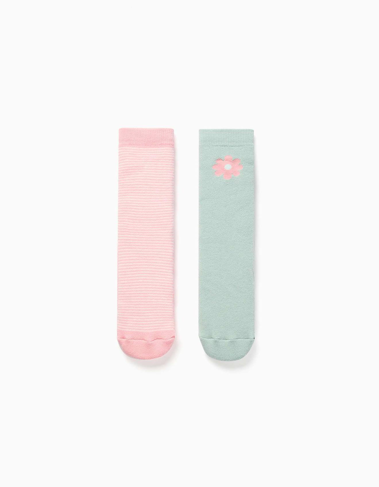 2 Chaussettes En ponge Antidrapantes Avec Rayures Et Fleur Multicolore 12$