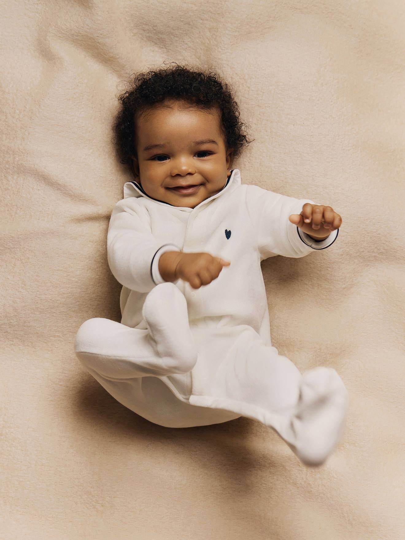 Pyjama bébé col vareuse blanc (Petit Bateau) - Image 1