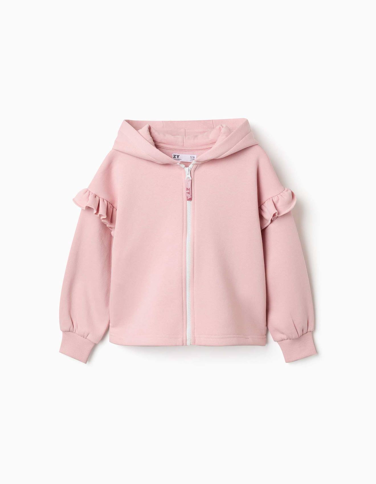 Sweat Zippé En Molleton Avec Capuche Et Doublure En Coton Peigné Rose Clair