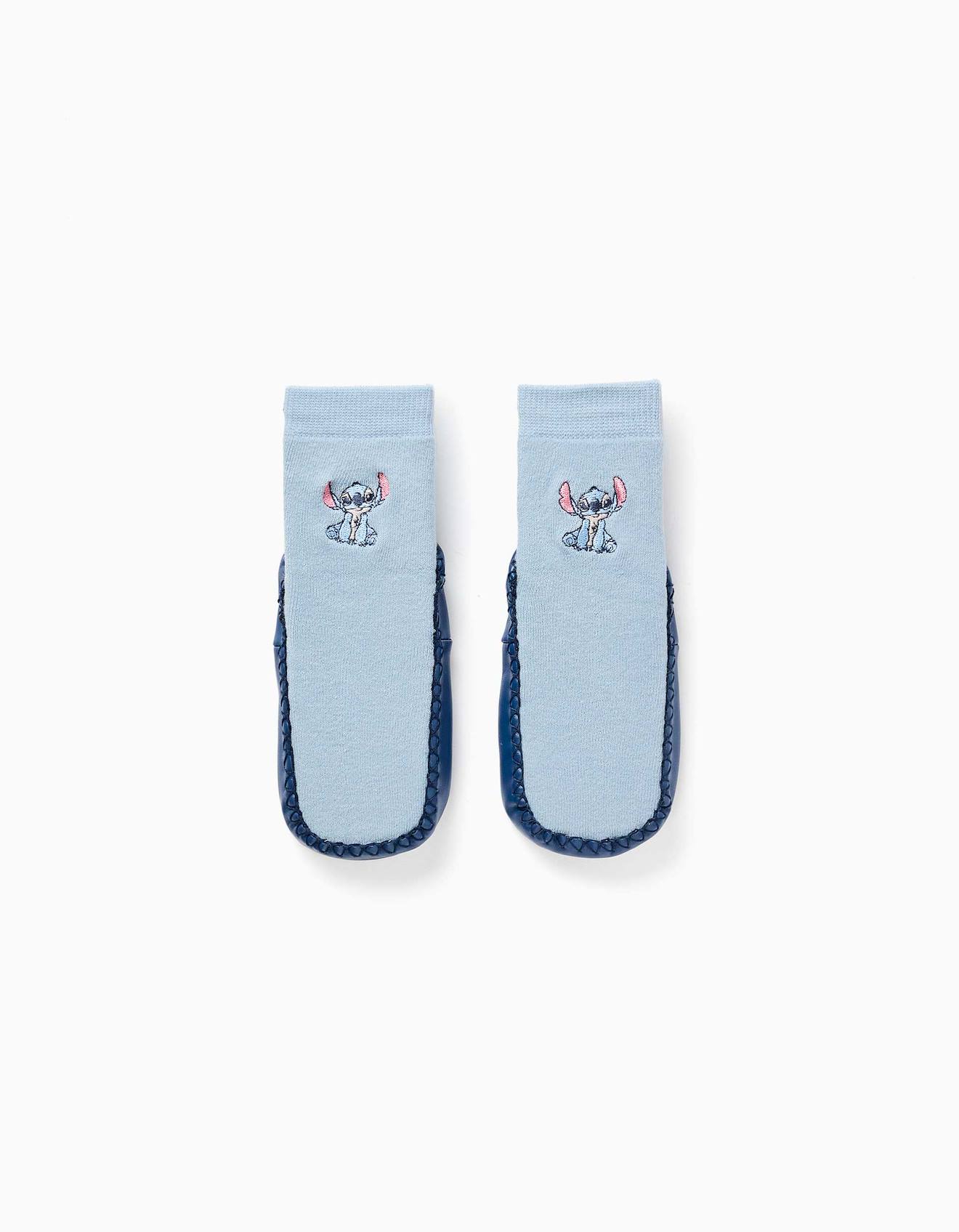 Chaussettes-chaussons Avec Semelle Antidrapante Et Stitch Bleu Clair 12$