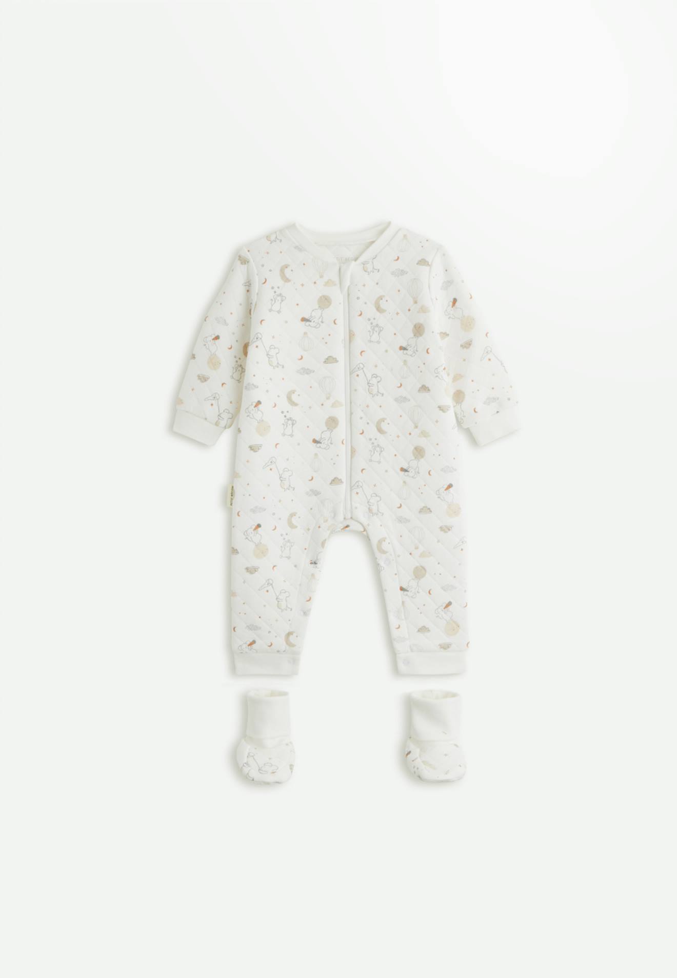 Combinaison Bébé En Molleton Et Chaussons Eliah Ecru