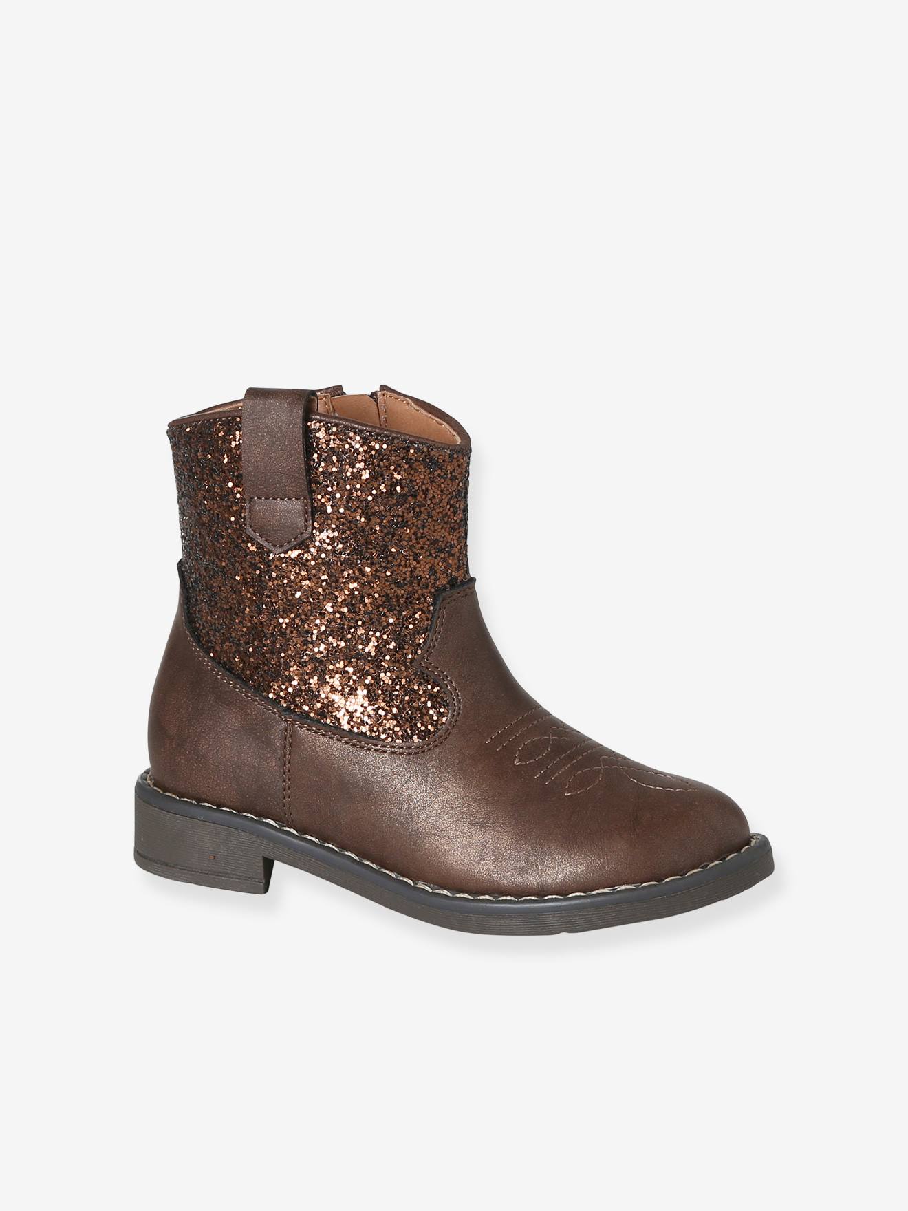 Boots fille synthétique zippées marron