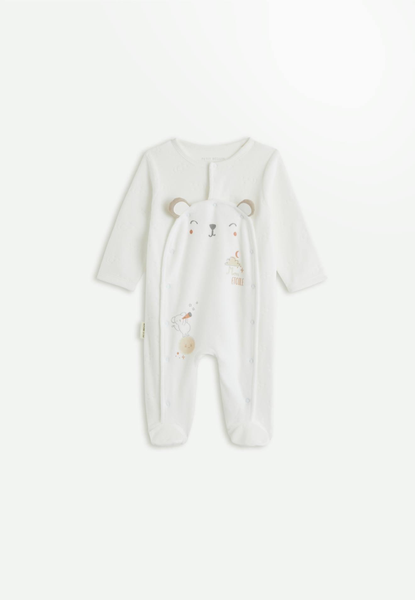 Pyjama Bébé En Velours Ouverture Pont Eliah Ecru