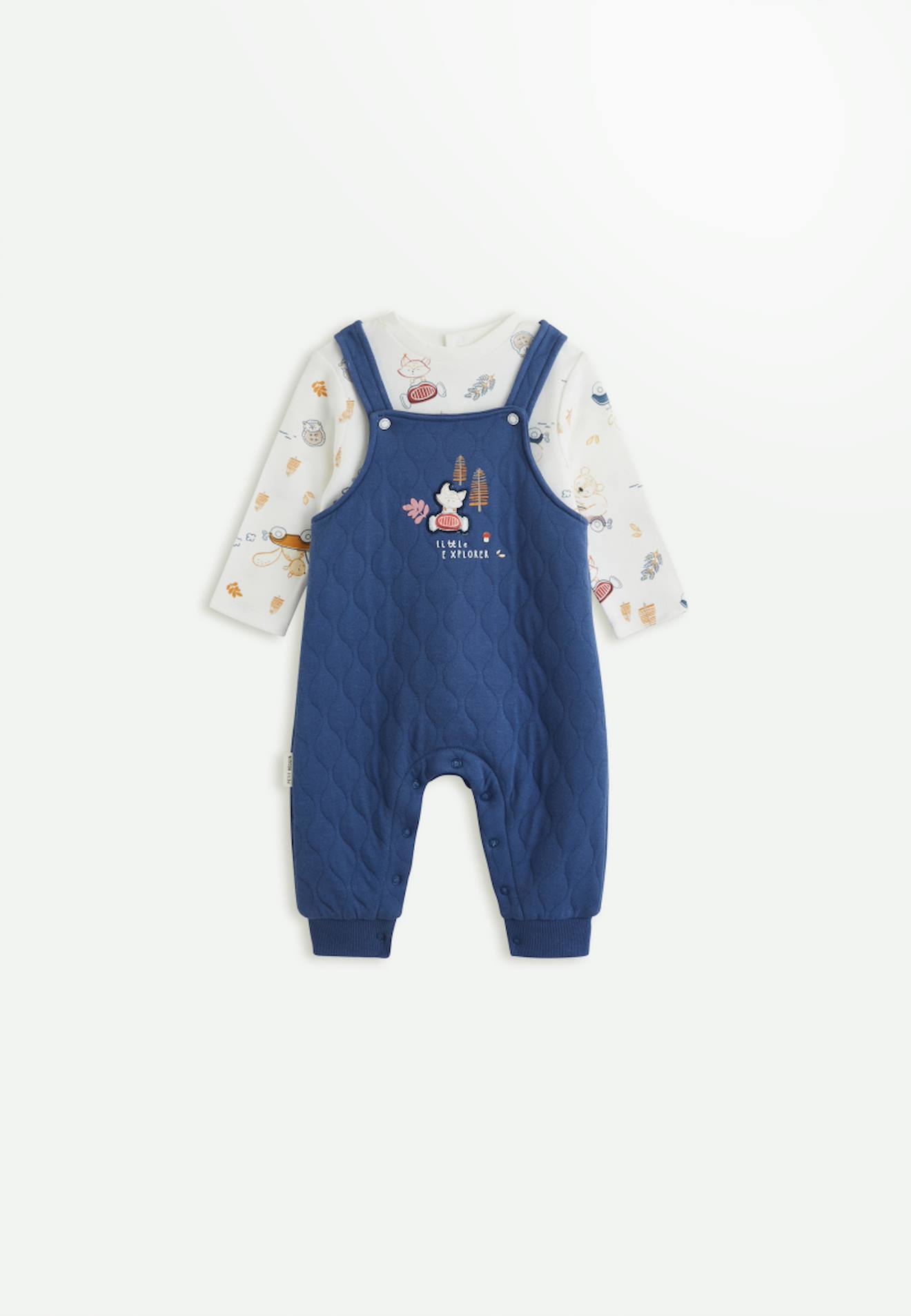 Ensemble Salopette Bébé En Coton Matelassé Et T-shirt Emile Bleu