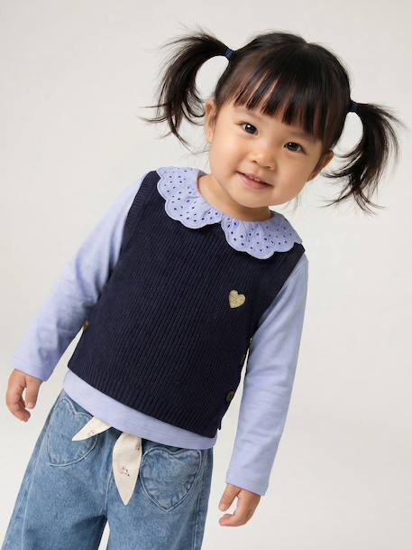 Pull bébé sans manches écru+marine+rose poudré 9 - vertbaudet enfant 