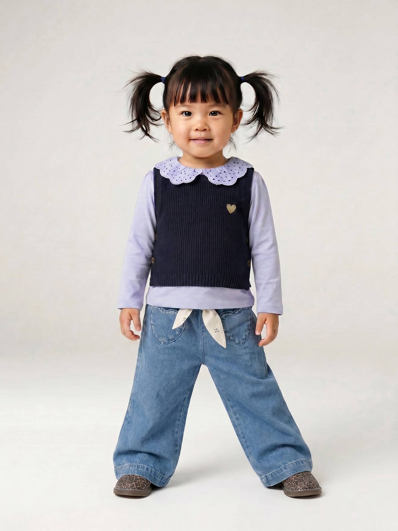 Jean large bébé avec ceinture à nouer stone