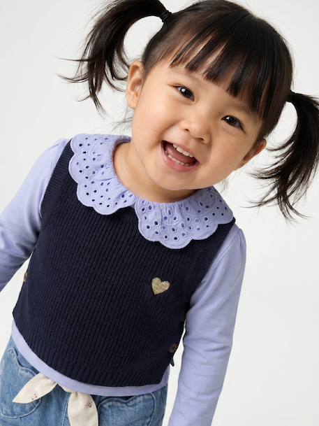 Pull bébé sans manches écru+marine+rose poudré 8 - vertbaudet enfant 