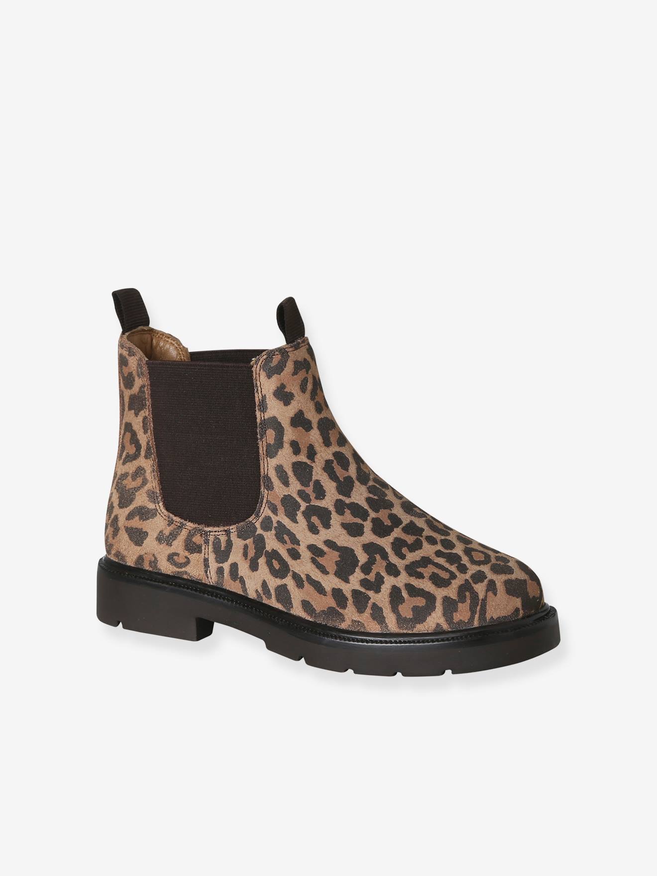 Boots fille en cuir à élastiques beige