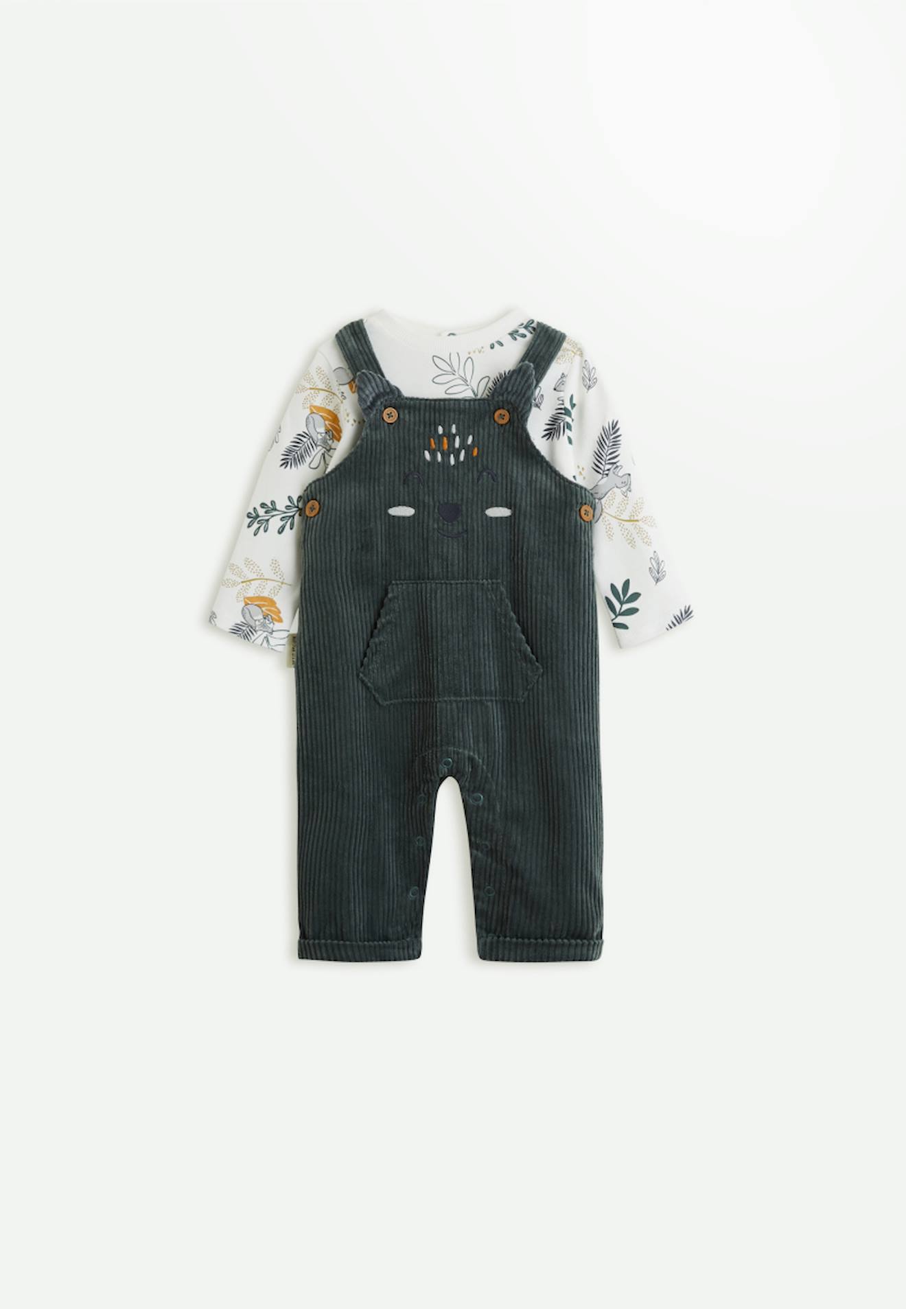 Ensemble Salopette Bébé En Velours Côtelé Et T-shirt Elliott Vert