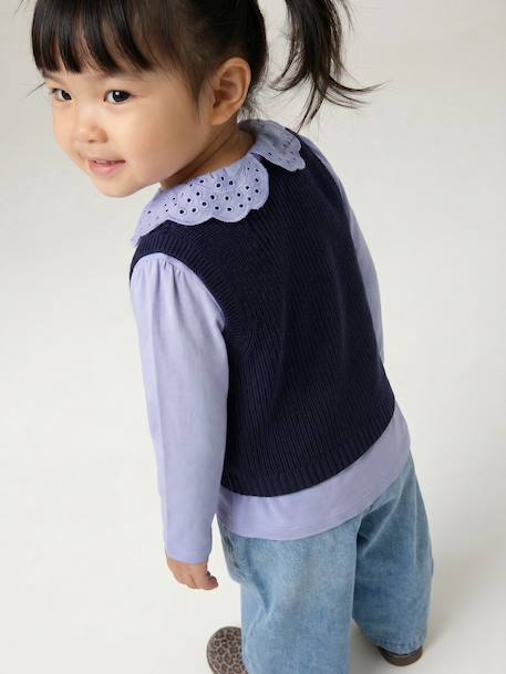 Pull bébé sans manches écru+marine+rose poudré 13 - vertbaudet enfant 