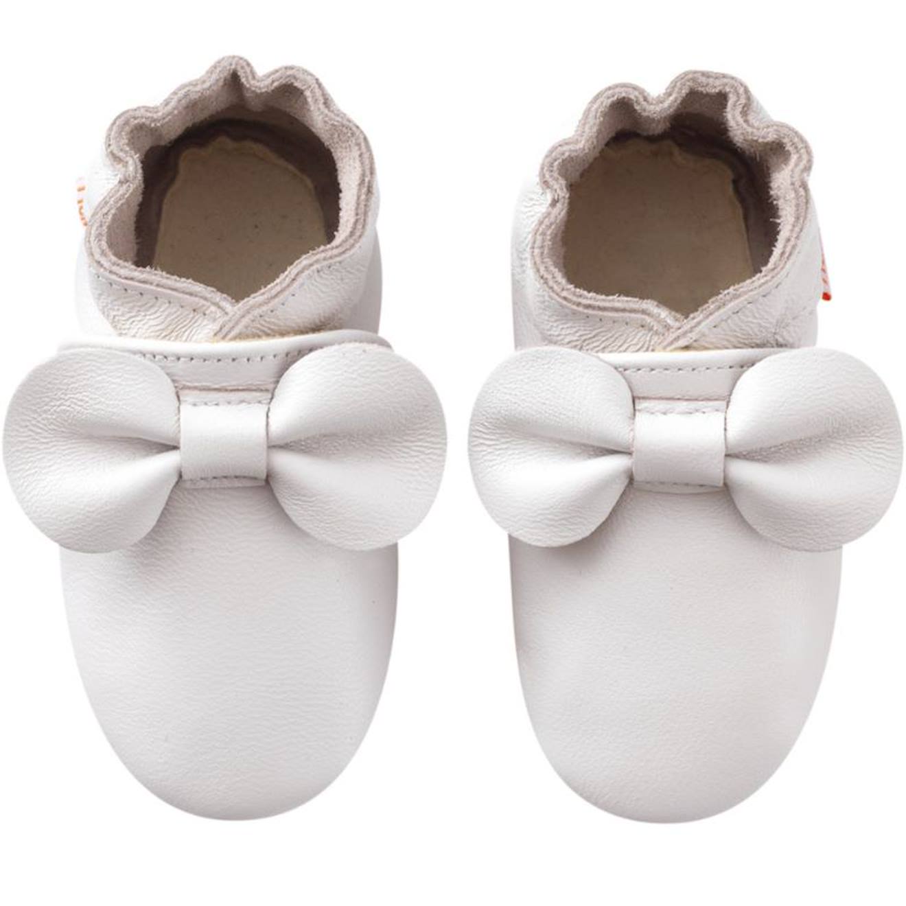 Chaussons Bb Cuir Souple Uni Nuds Blanc 26 €