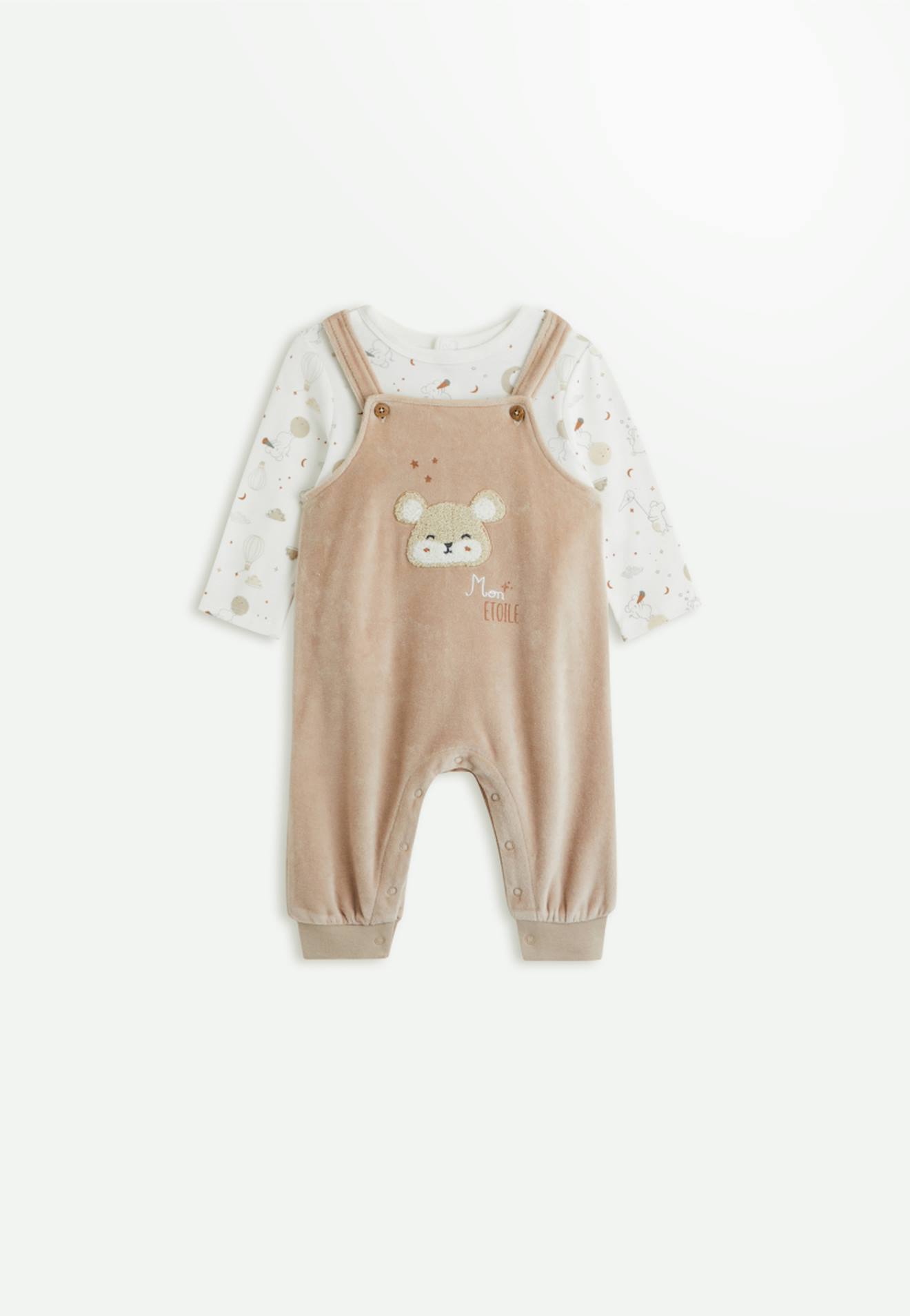 Ensemble Salopette Bébé En Velours Et T-shirt Eliah Marron