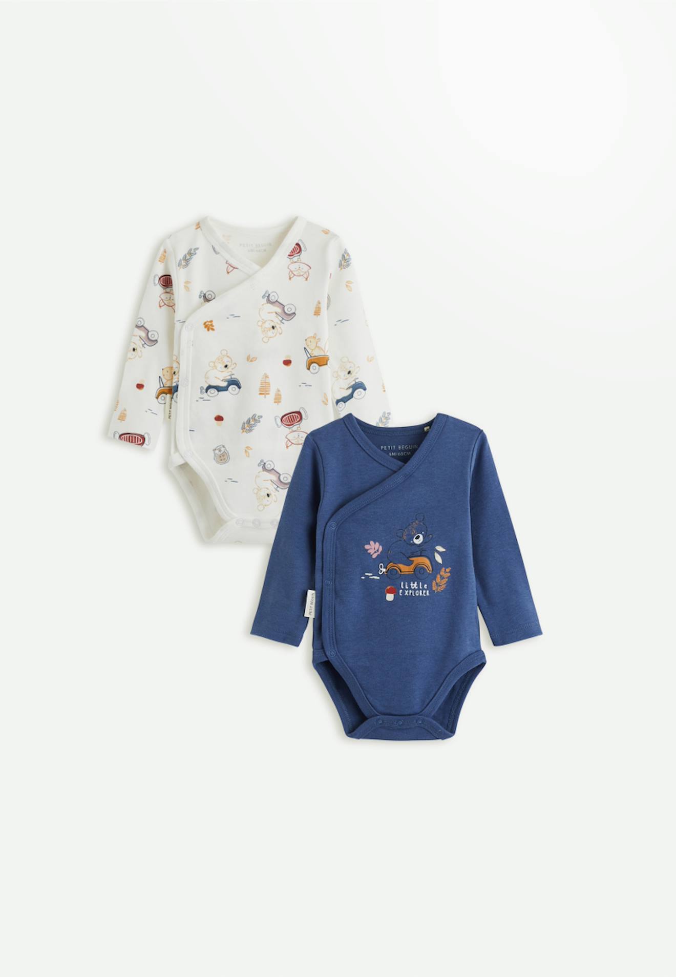 Lot De 2 Bodies Bébé Manches Longues Ouverture Croisée Emile Bleu