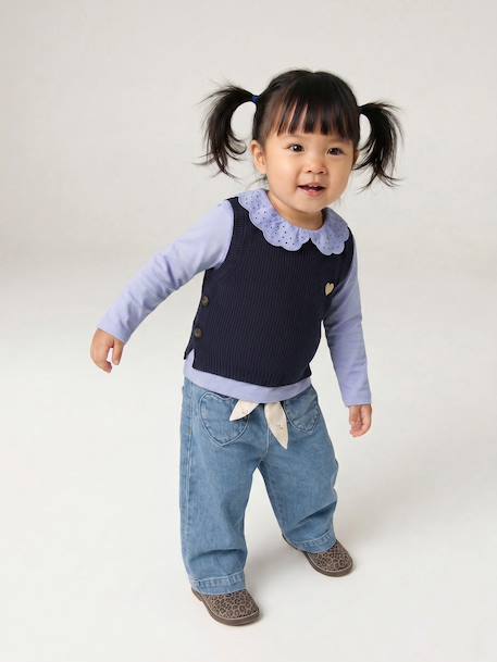 Pull bébé sans manches écru+marine+rose poudré 15 - vertbaudet enfant 