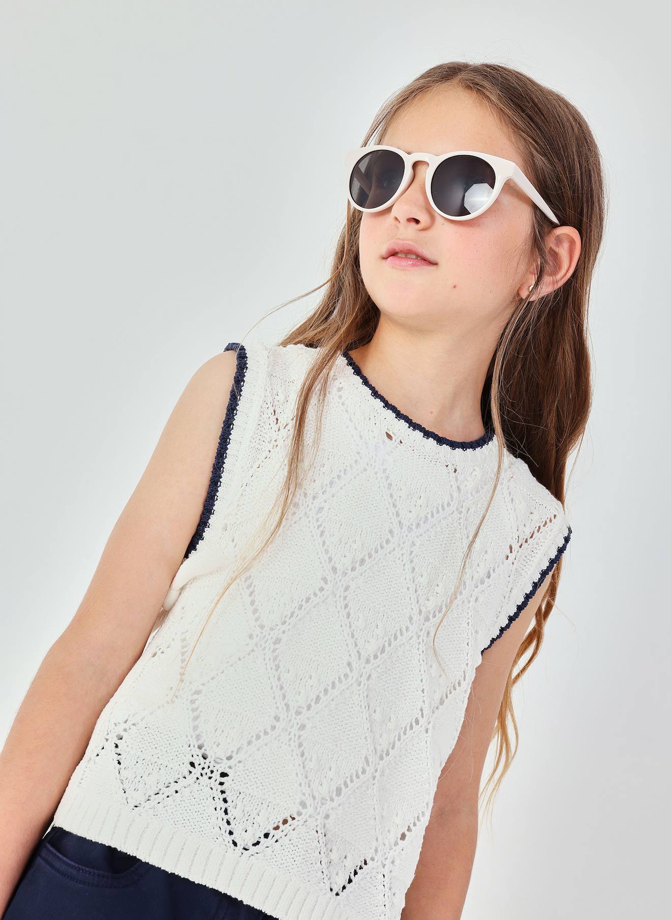 Pull Sans Manches Fille En Coton Blanc 14$