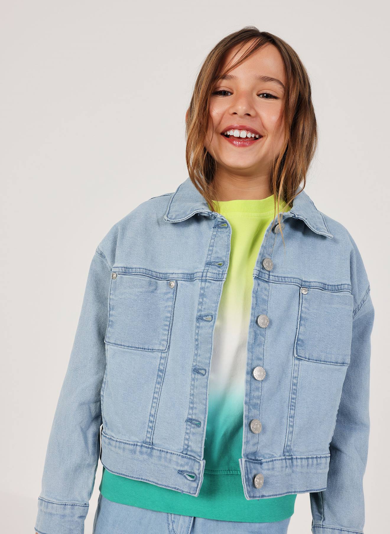 Veste En Jean Fille Coton Délavé Bleu
