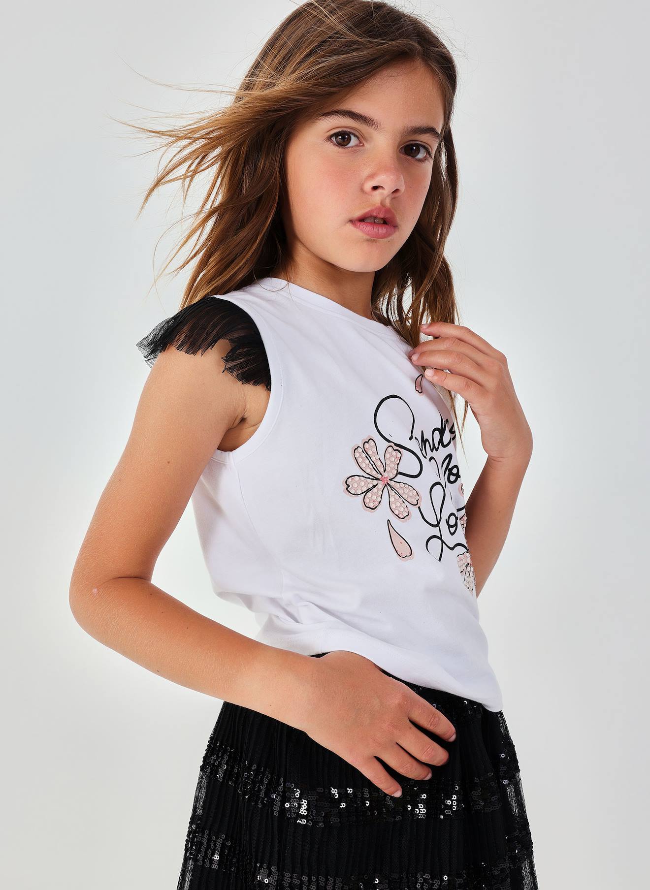 T-shirt Fille Coton Imprimé Blanc