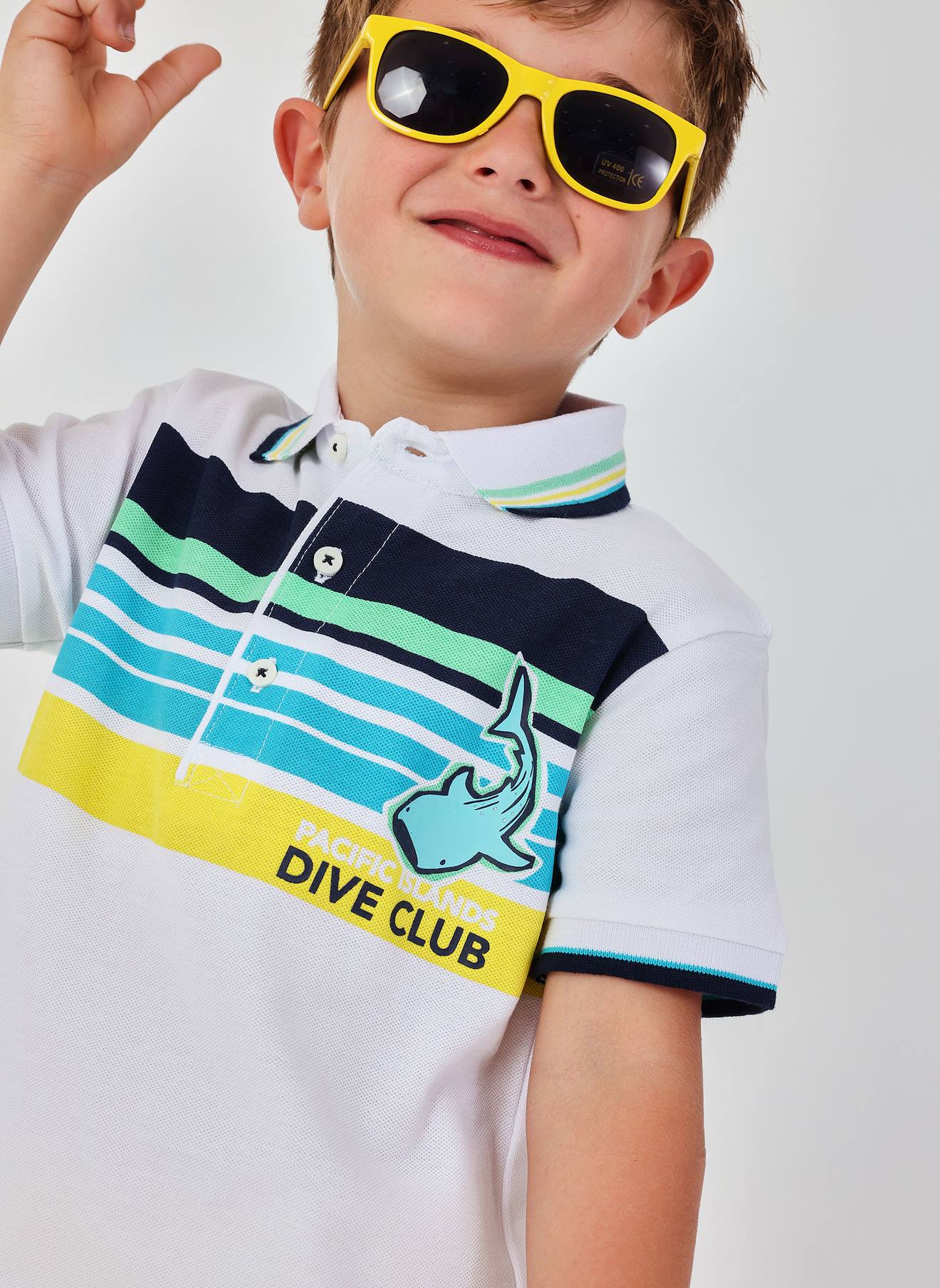 Polo En Coton Imprim Pour Enfant Blanc 10$