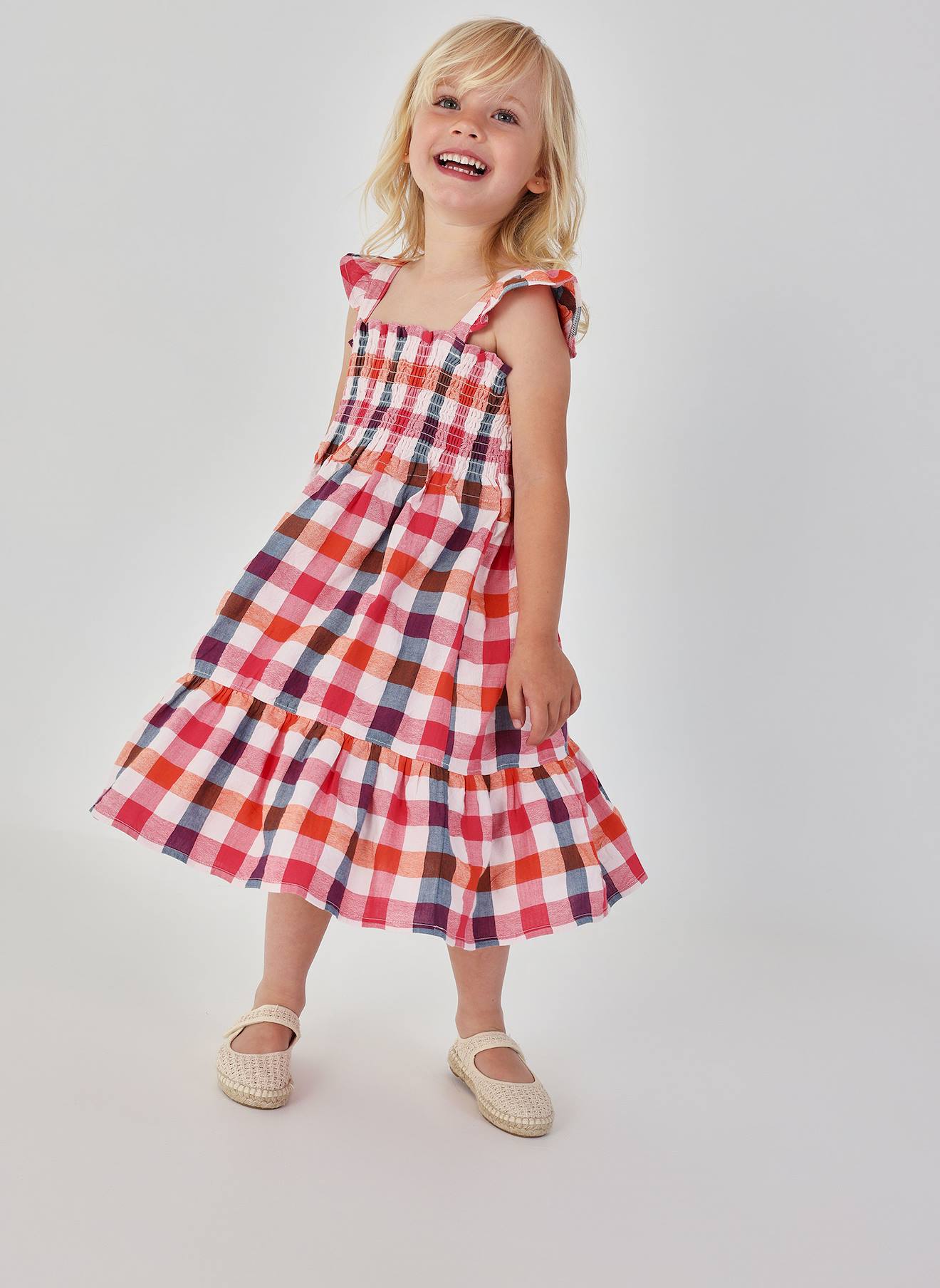 Robe En Popeline À Carreaux Multicolore