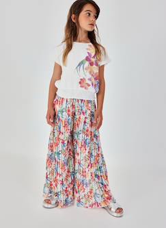 -Pantalon fille imprimé feuilles évasé