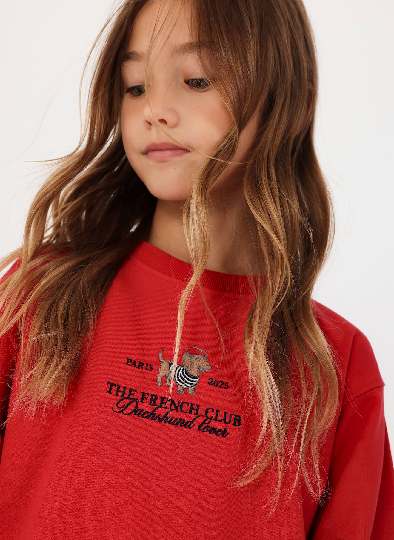 Sweat-shirt En Molleton Fille Broderie Chien Grenat