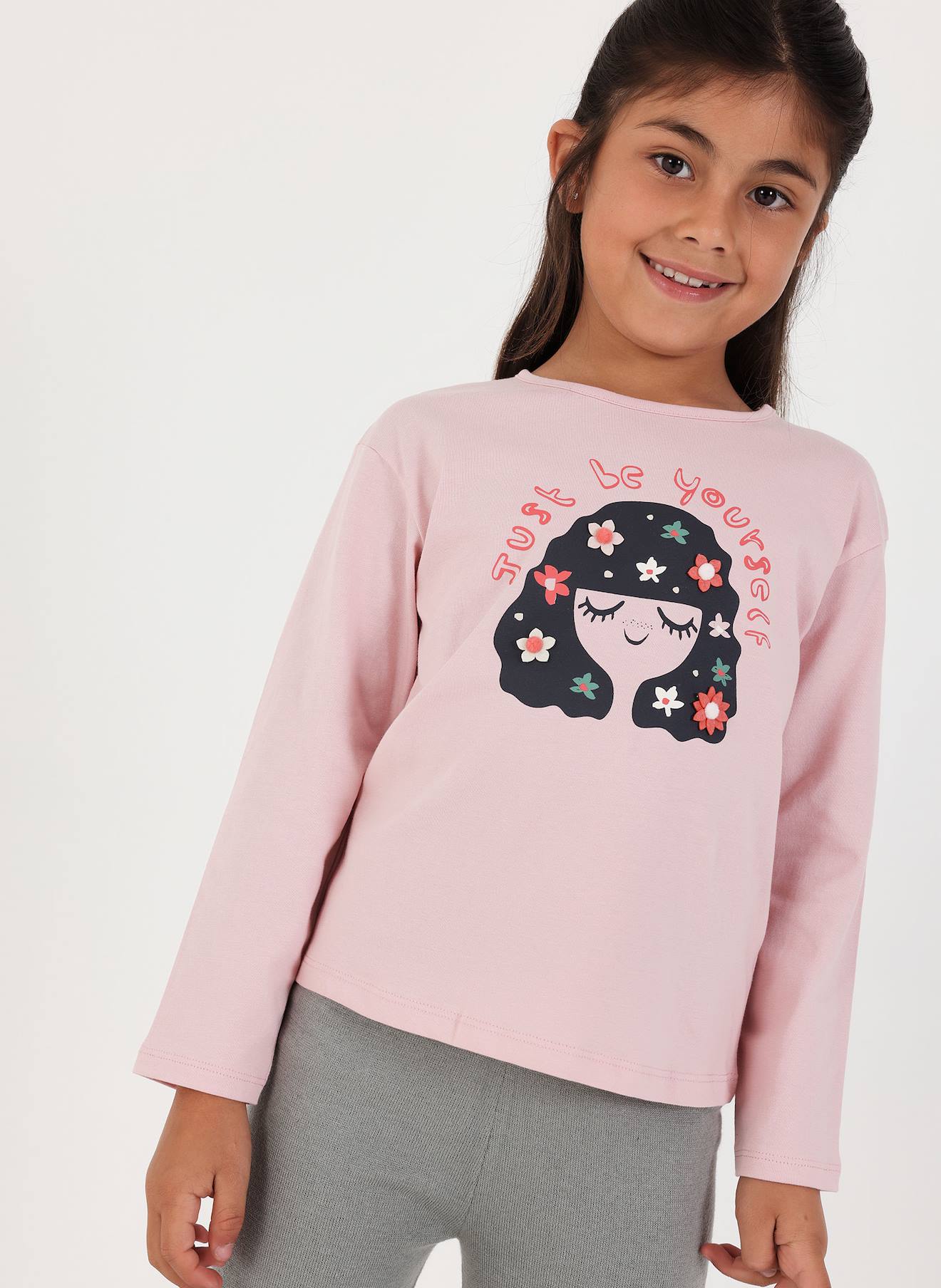 T-shirt En Maille Fille Imprimé Fille Fleurs Pink