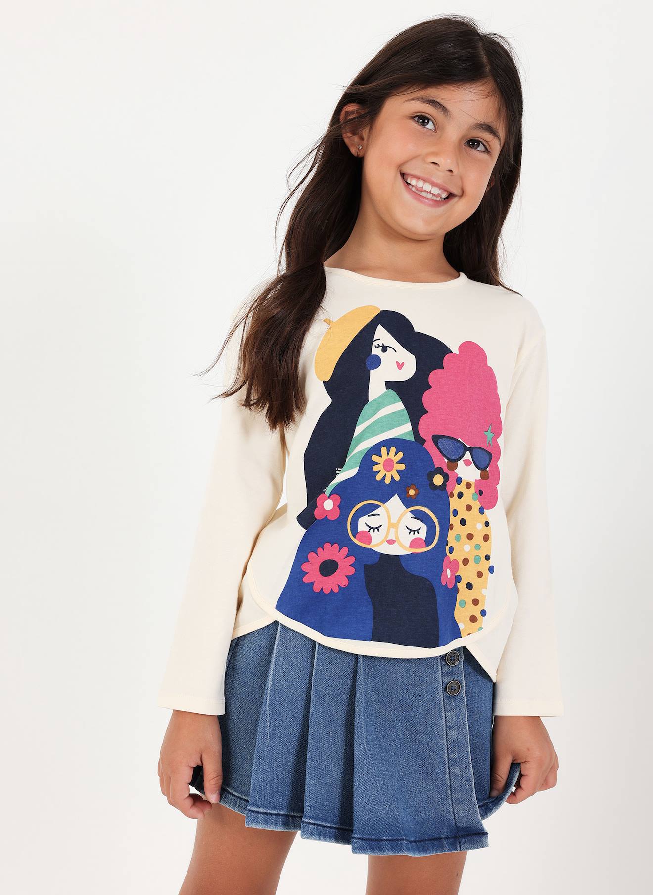 T-shirt En Maille Fille Imprimé Amies Blanc
