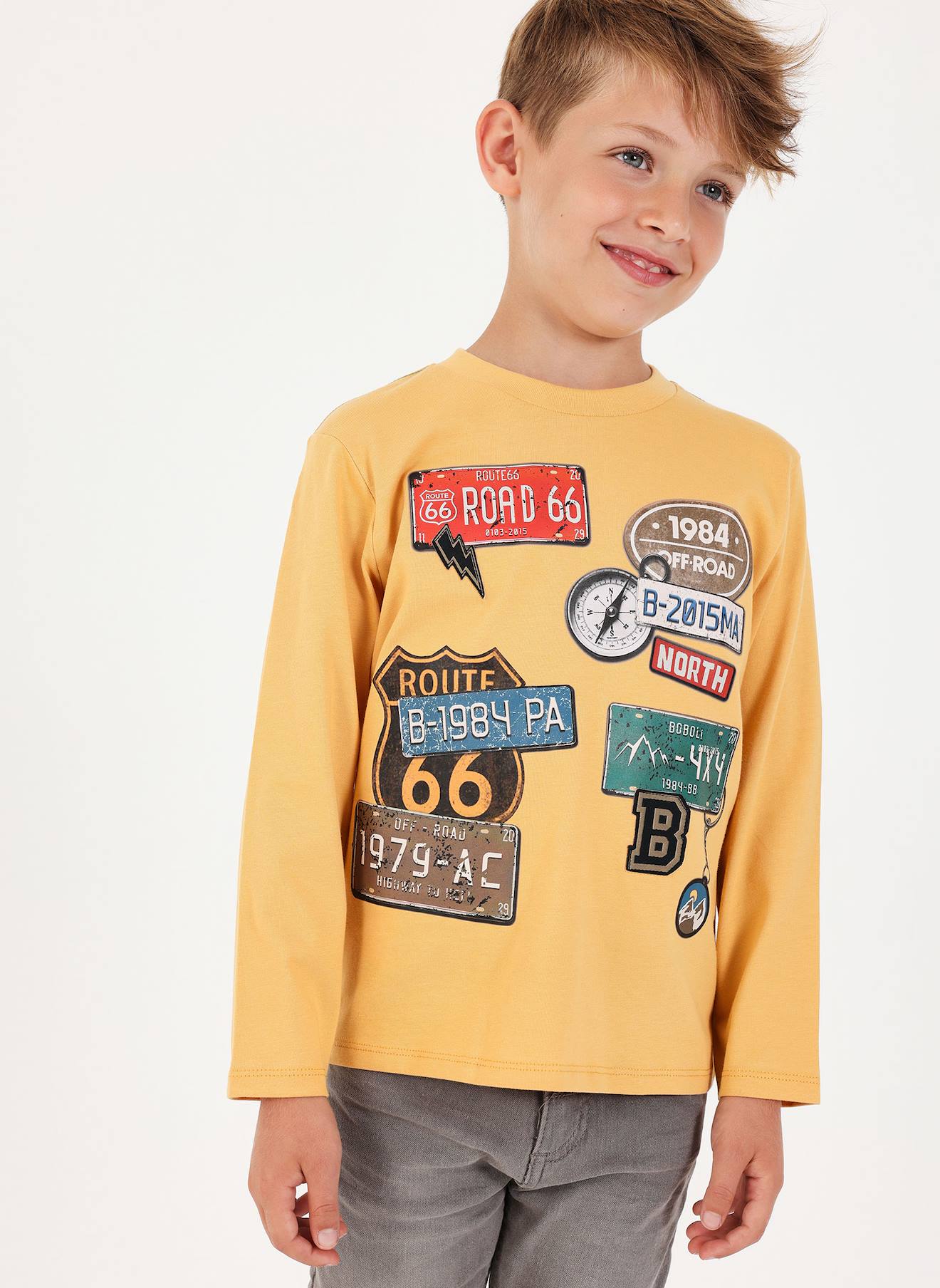 T-shirt Garçon Maille Imprimé Route 66 Jaune