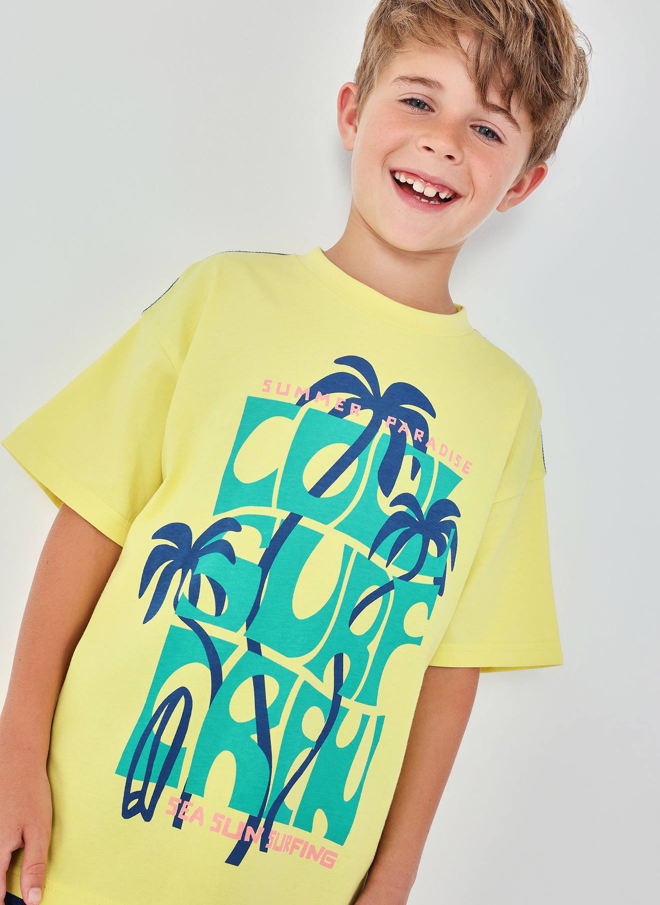 T-shirt Garçon Motif Palmiers Jaune