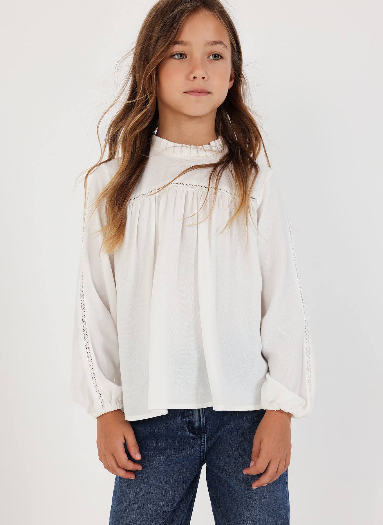 Blouse Avec Dentelle Et Col Fronc Blanc 36€