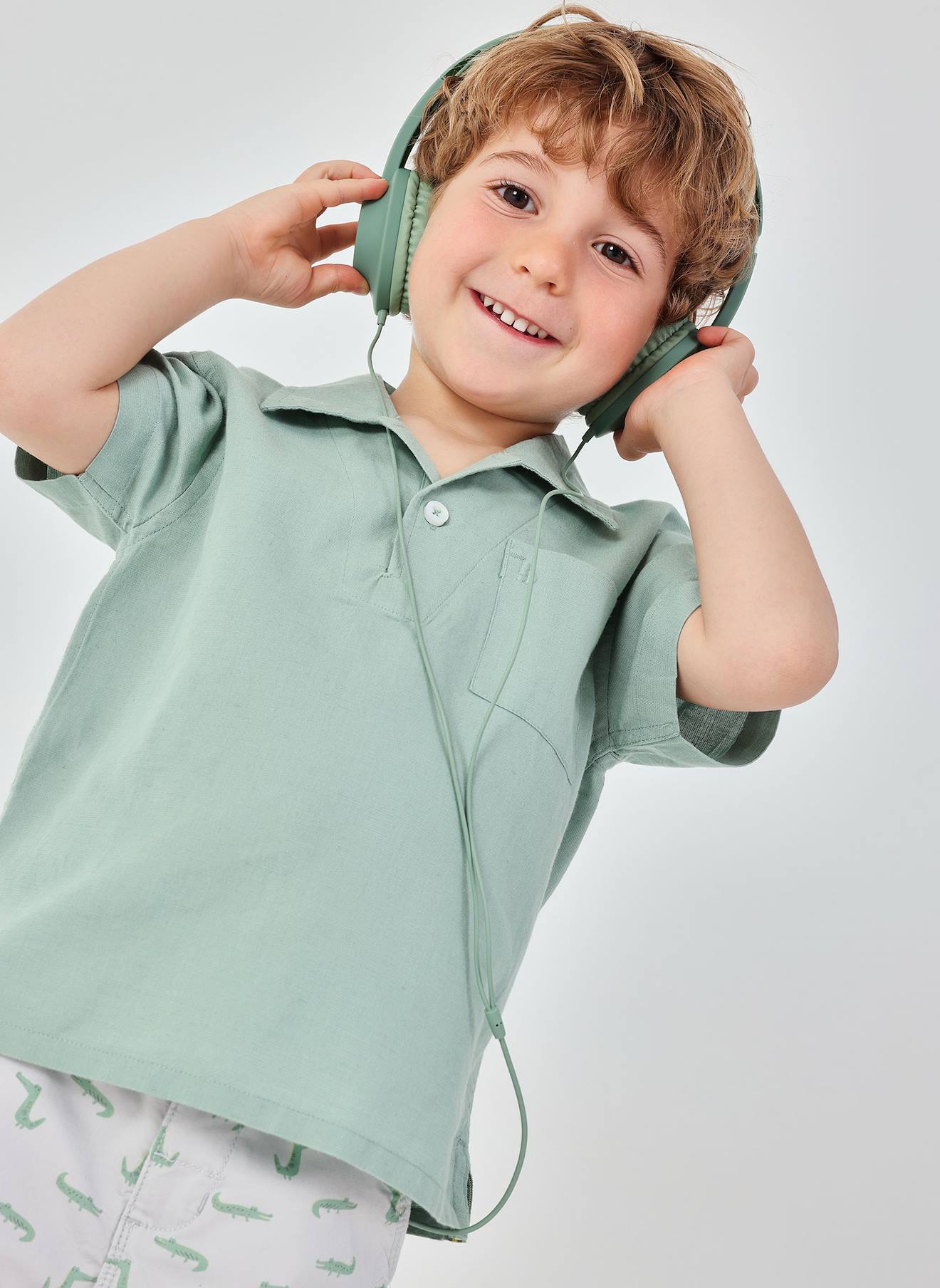 Polo Enfant Lin Vert 11$
